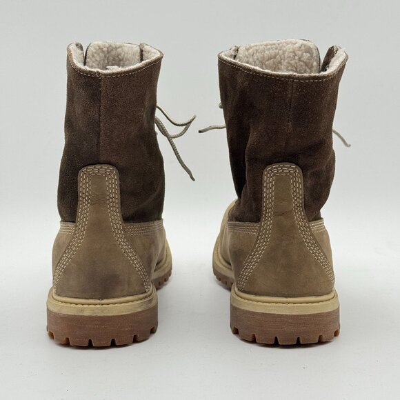 Timberland Womens 7M Teddy Fleece Fold Down Boots Brown Suede Leather Waterproof - Picture 4 of 10